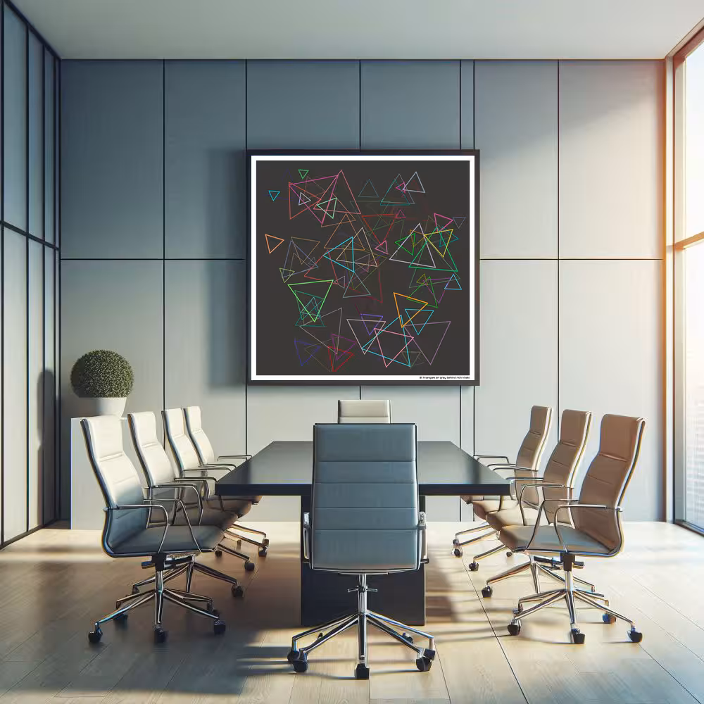 81 triangles on gray behind rich khaki in room setting