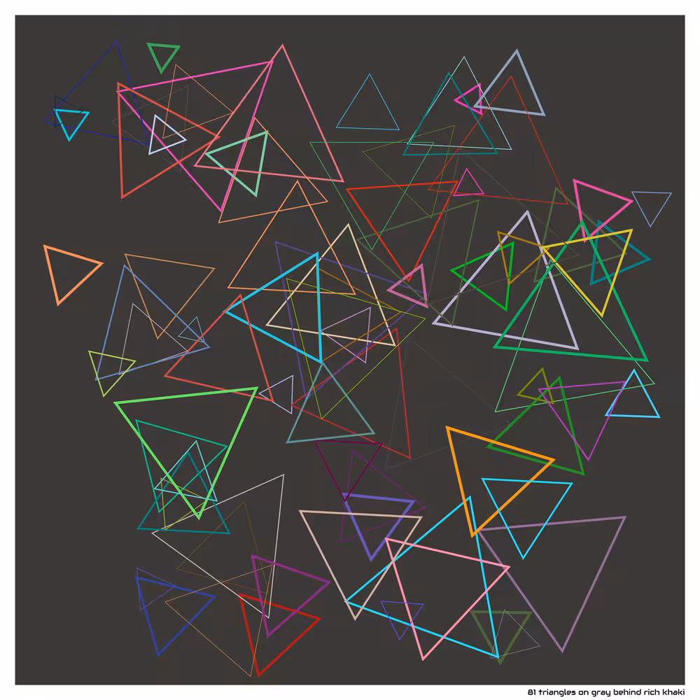 81 triangles on gray behind rich khaki