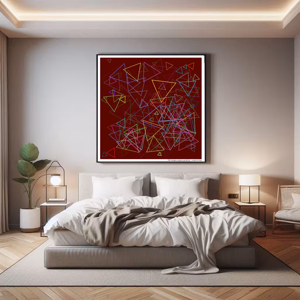 146 triangles on glowing periwinkle — a waltz of drop in room setting