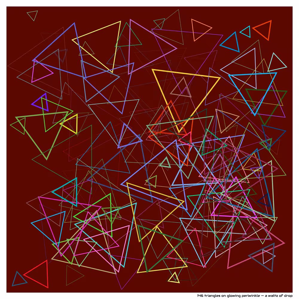 146 triangles on glowing periwinkle — a waltz of drop