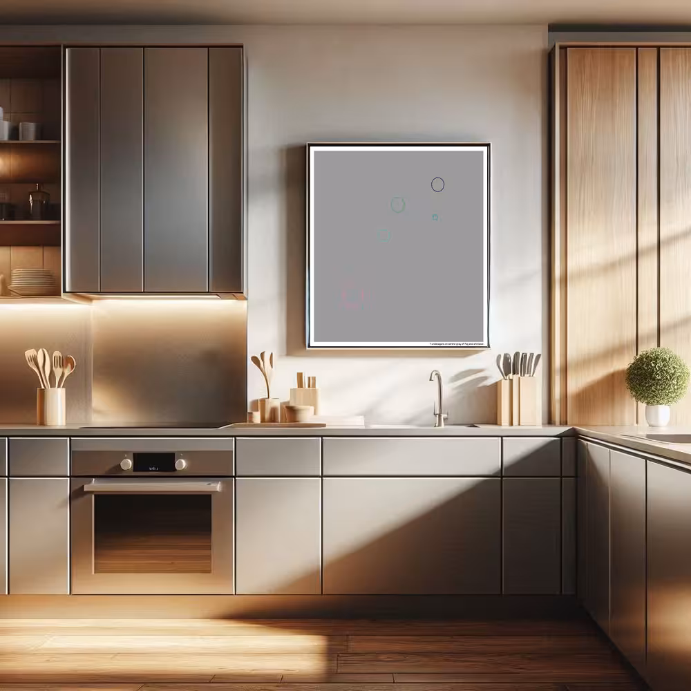 7 undecagons on serene gray of fog and whirlpool in room setting