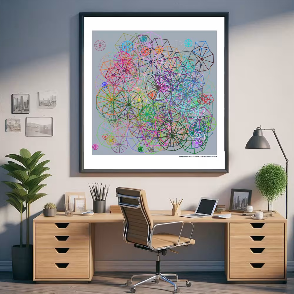 198 wedges on bright gray — a requiem of shore in room setting