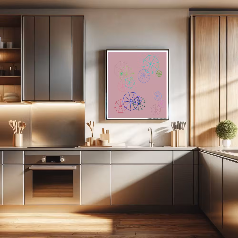 17 wedges on iridescent rose — a descent of melody in room setting