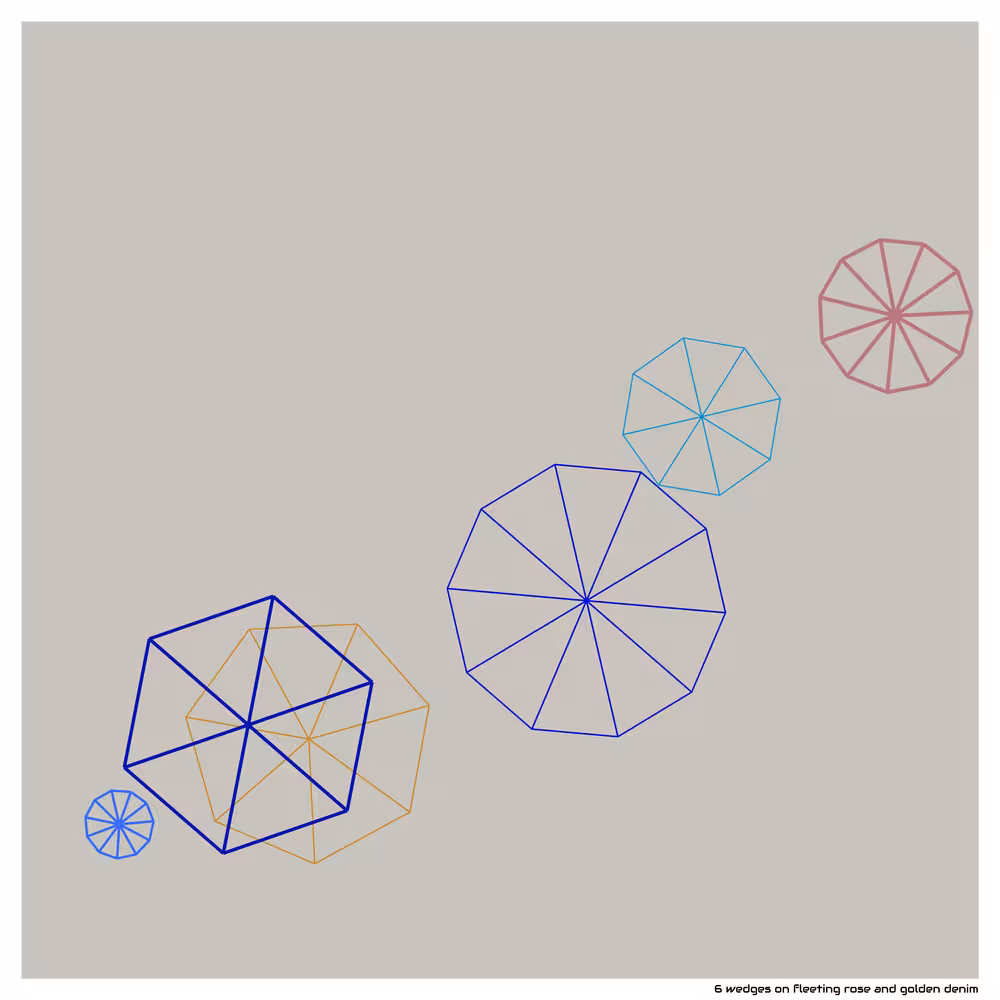 6 wedges on fleeting rose and golden denim