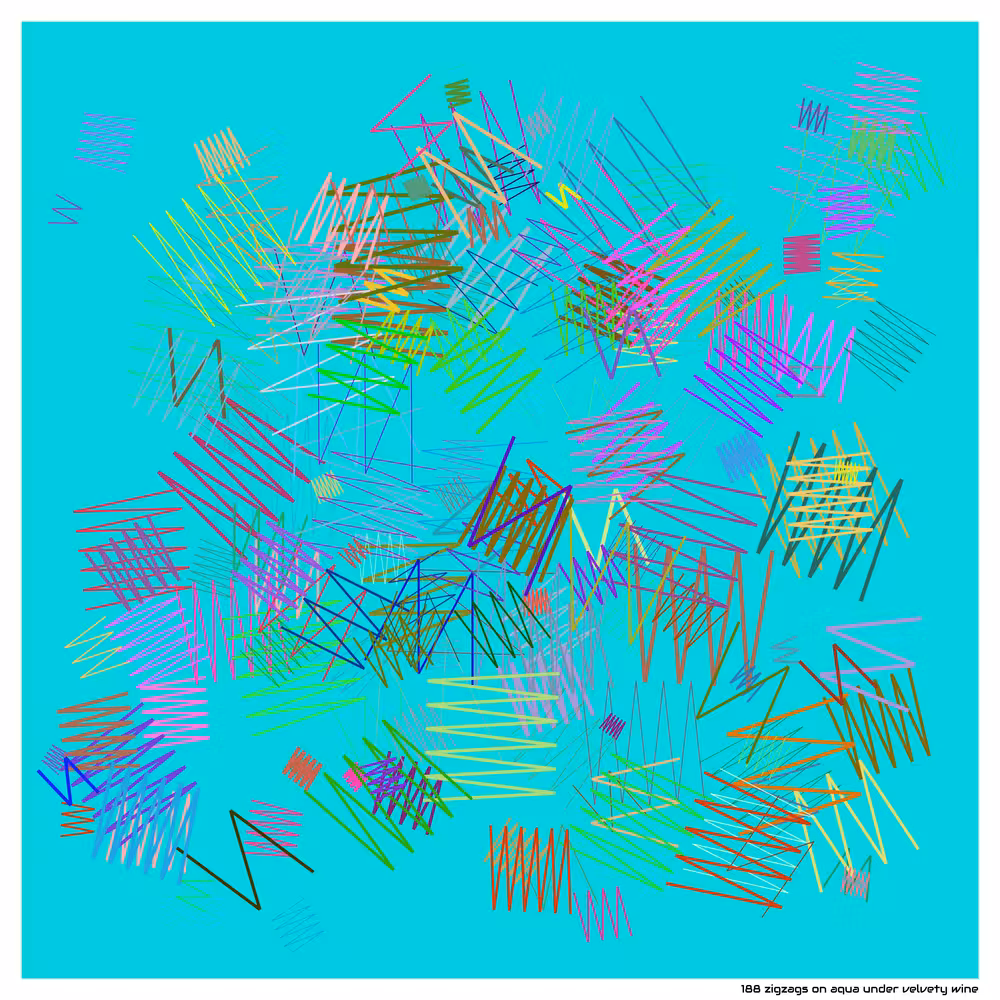 188 zigzags on aqua under velvety wine