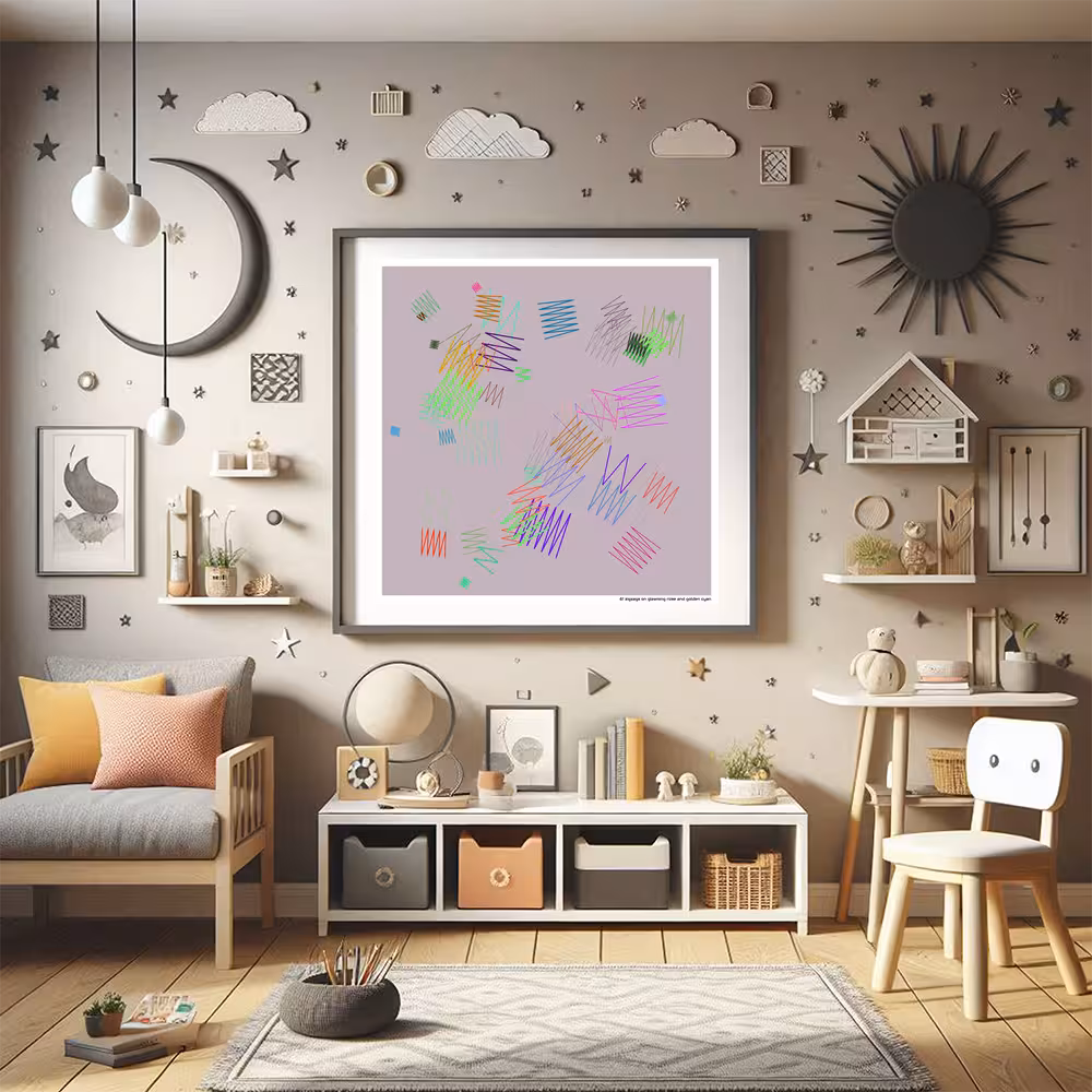 61 zigzags on gleaming rose and golden cyan in room setting