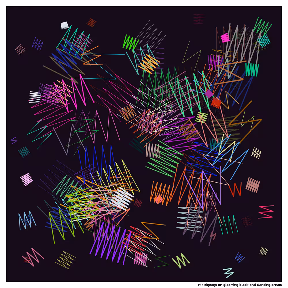 147 zigzags on gleaming black and dancing cream