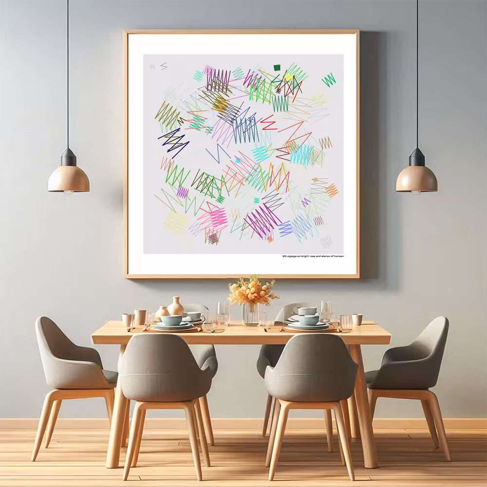 125 zigzags on bright rose and silence of horizon in room setting