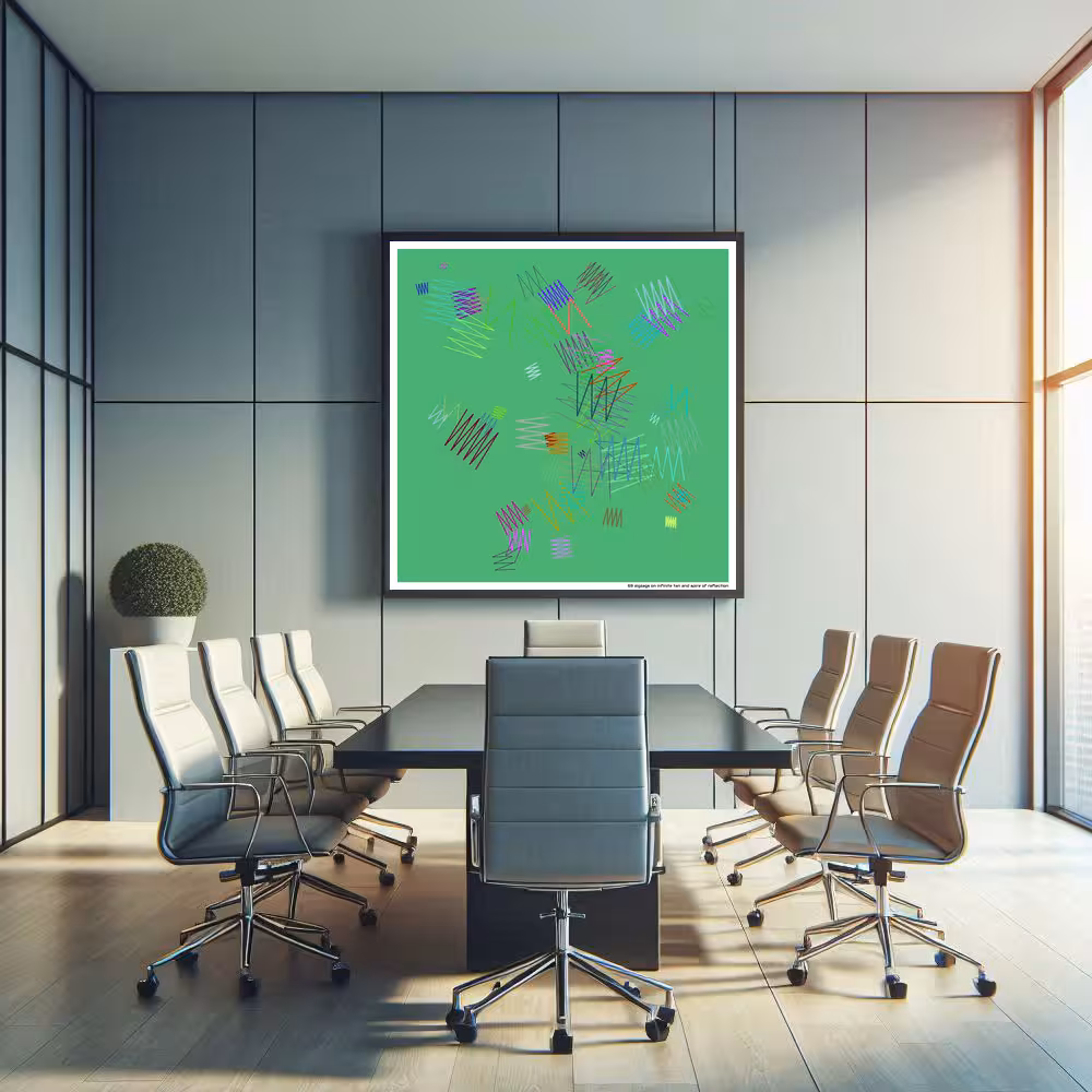 69 zigzags on infinite tan and spire of reflection in room setting