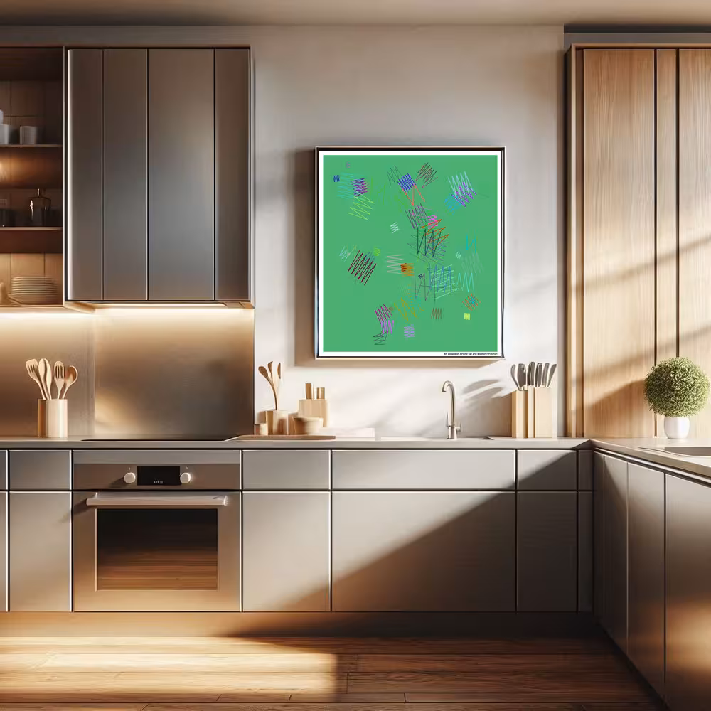 69 zigzags on infinite tan and spire of reflection in room setting